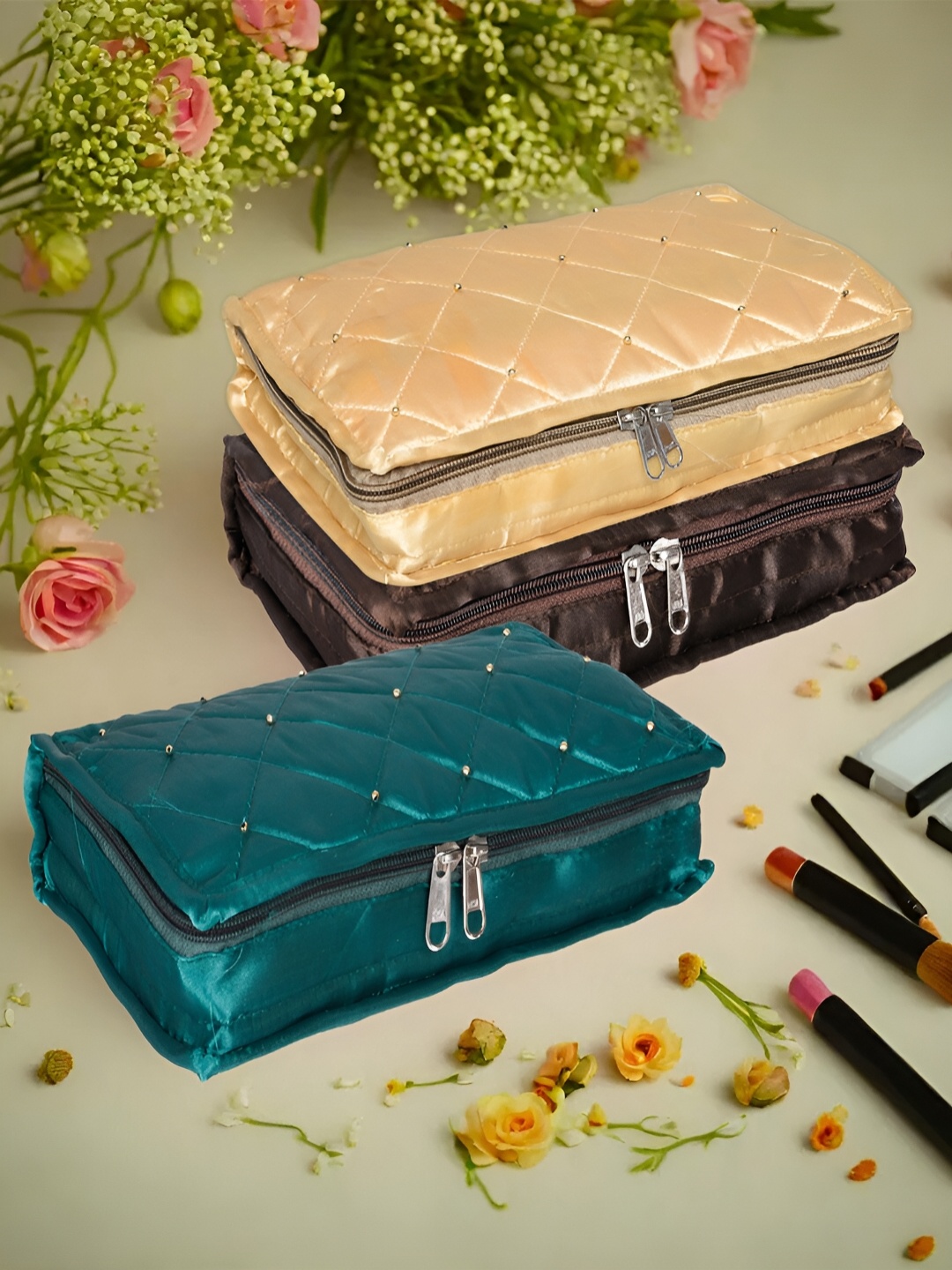 

Kuber Industries Gold-Toned 3 Pieces Reusable Jewellery Organisers