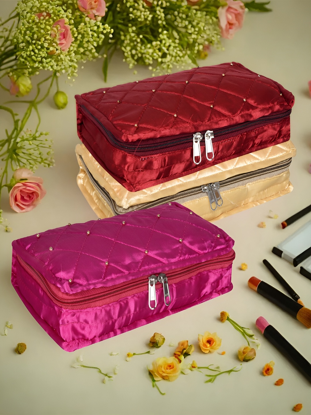 

Kuber Industries Pink 3 Pcs Reusable Jewellery Organisers