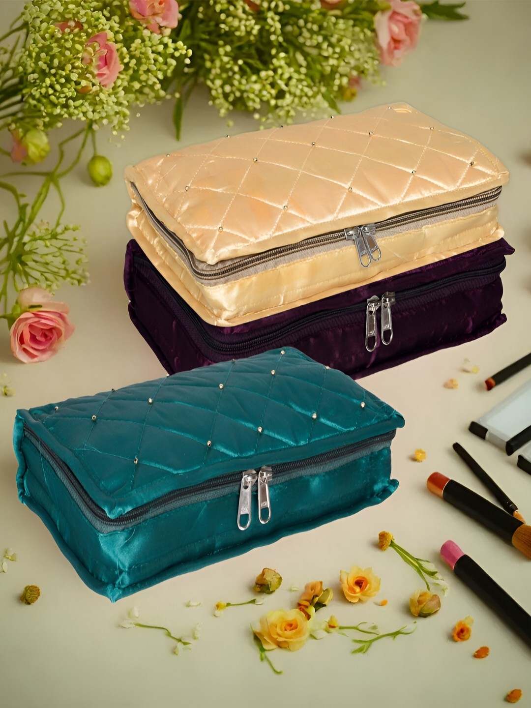 

Kuber Industries Beige 3 Pcs Reusable Jewellery Organisers