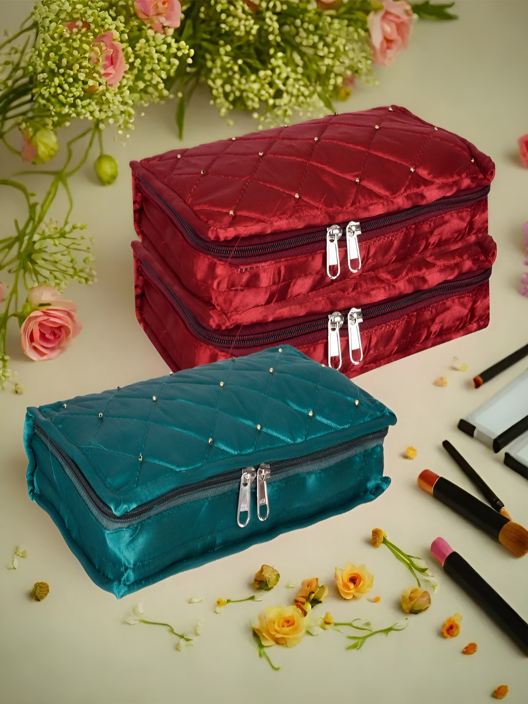 

Kuber Industries Green 3 Pieces Reusable Jewellery Organisers