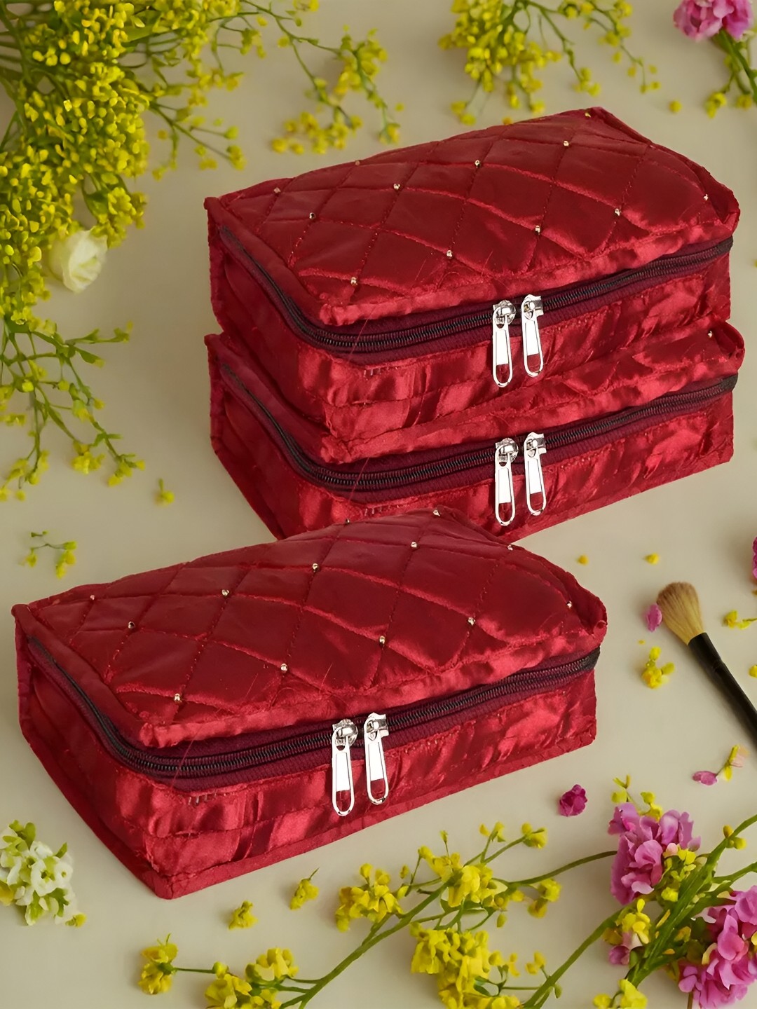 

Kuber Industries Maroon 3 Pieces Reusable Jewellery Organisers
