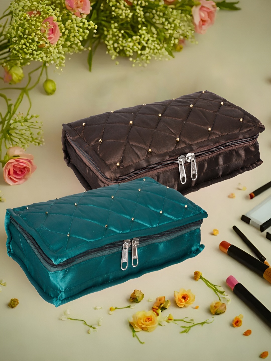 

Kuber Industries Brown 2 Pcs Reusable Jewellery Organisers