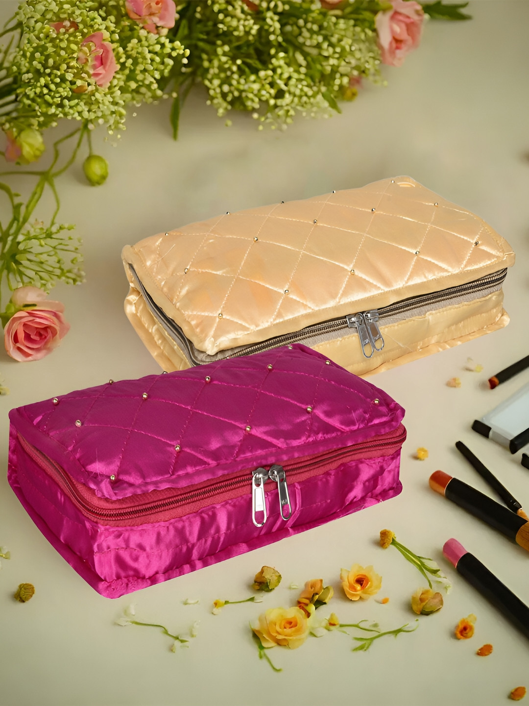 

Kuber Industries Beige & Pink 2 Pieces Jewellery Organisers