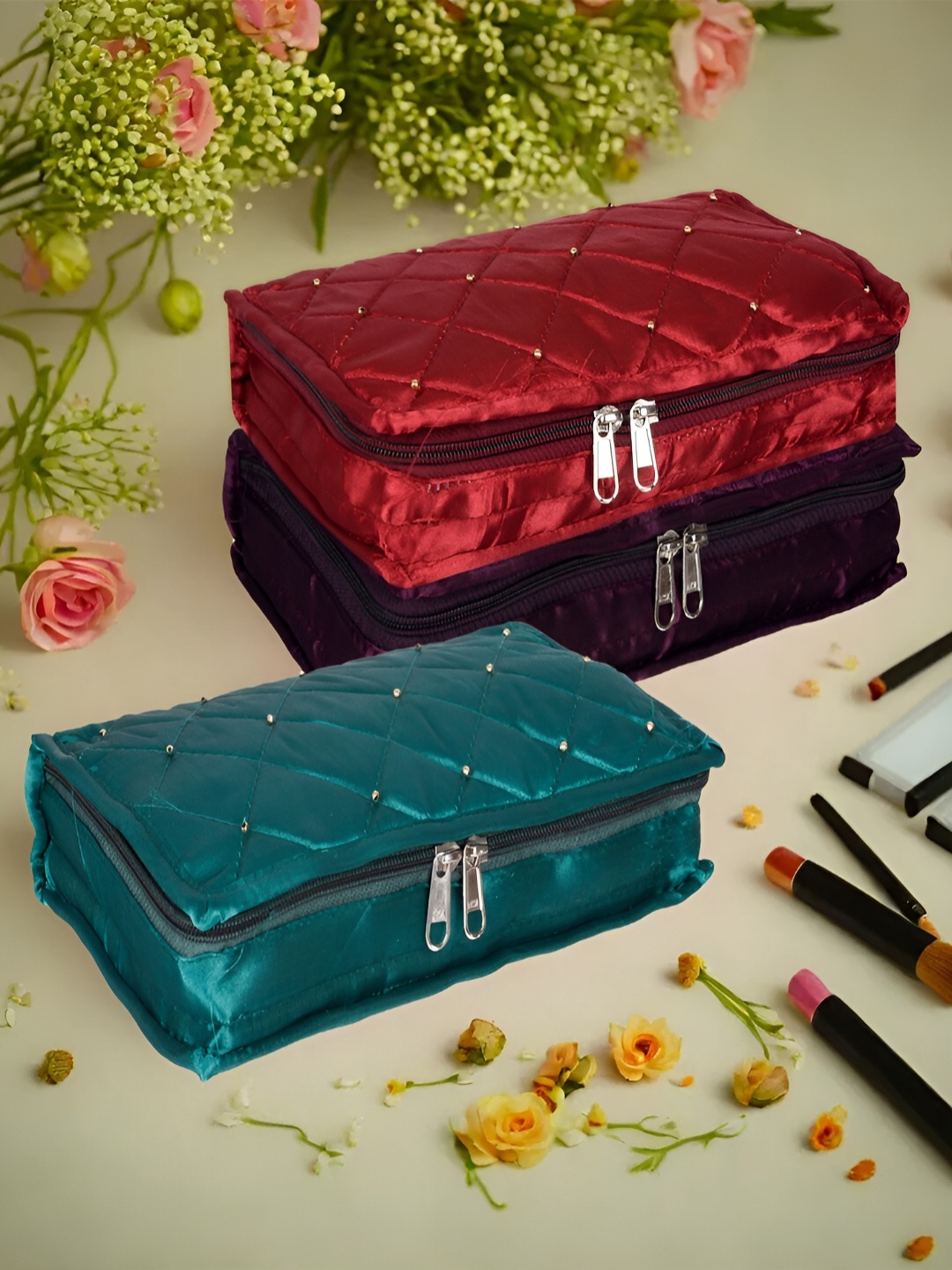 

Kuber Industries Red Green 3 Pieces Reusable Jewellery Organisers