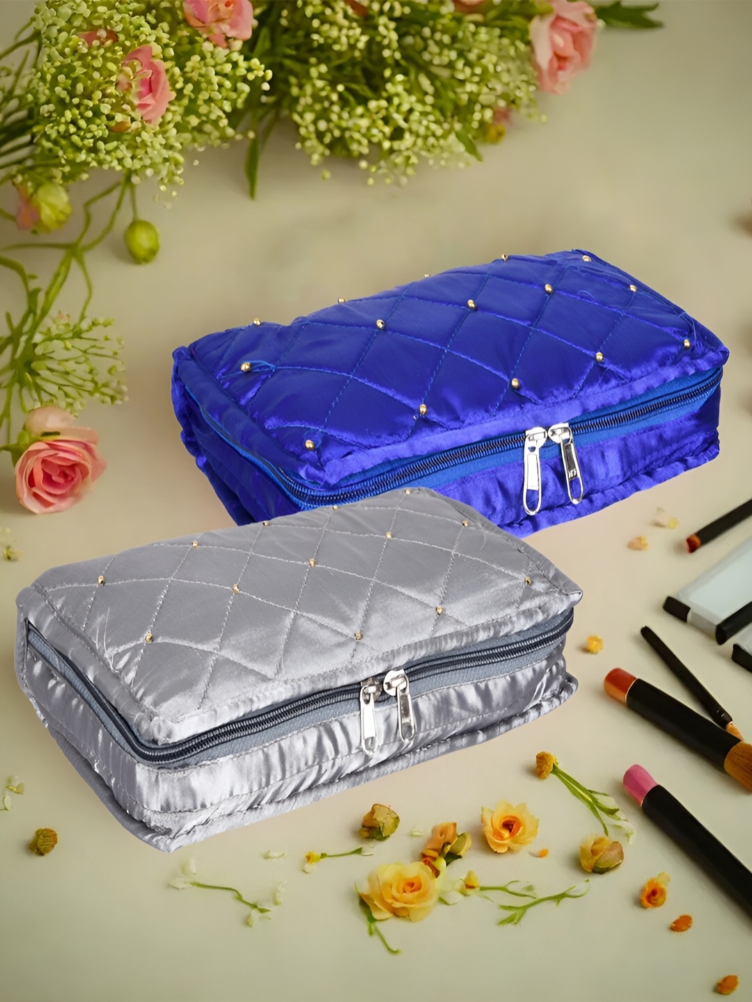 

Kuber Industries Grey and Blue 2 Pieces Reusable Jewellery Organisers