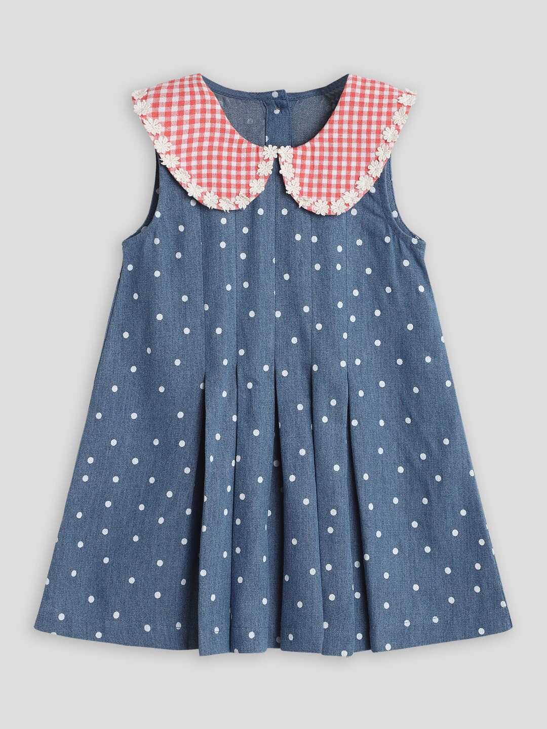 

Somersault Infant Girls Polka Dot Print Denim Pure Cotton A-Line Dress, Blue