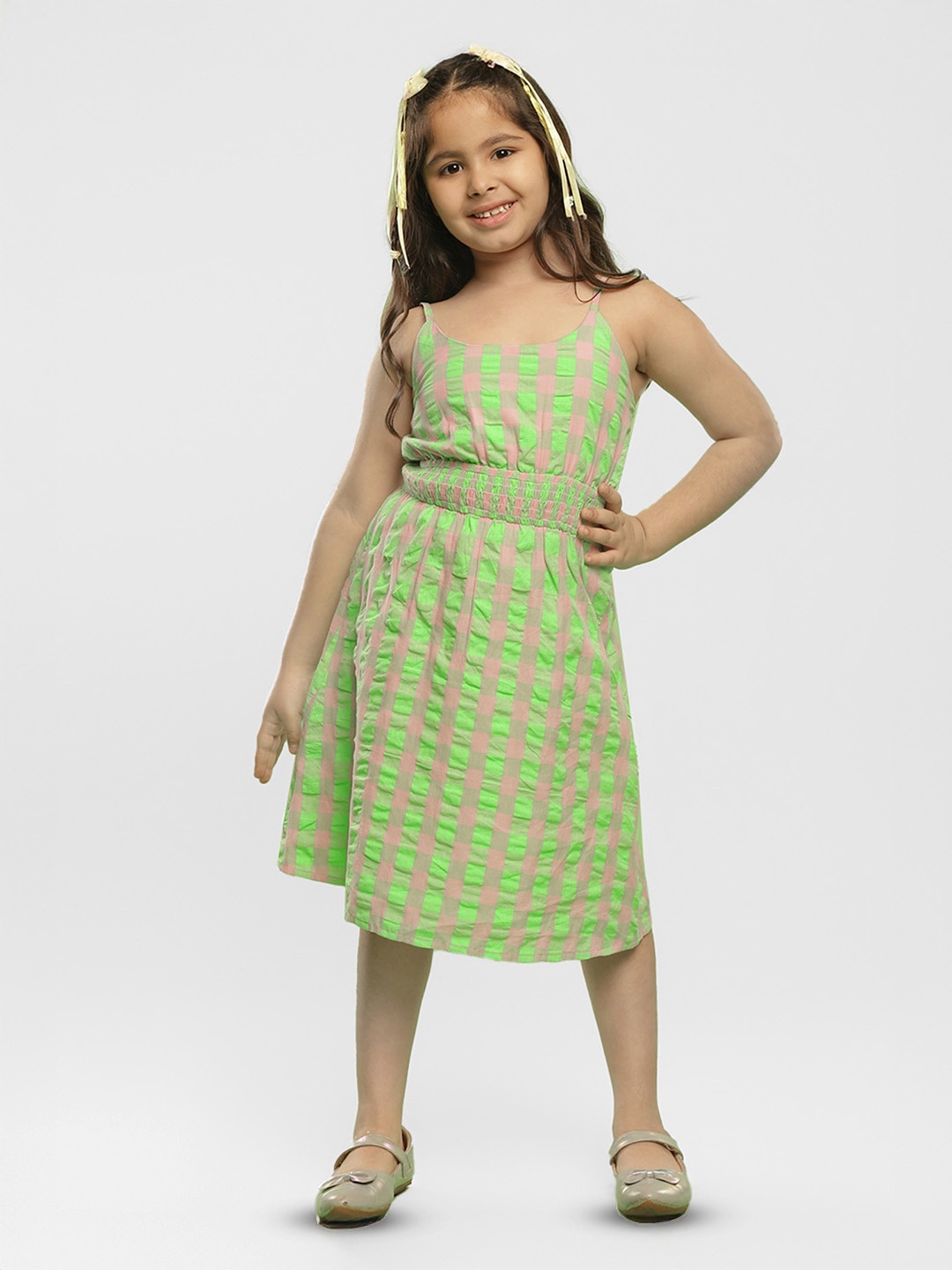 

Somersault Printed Checked Cotton Fit & Flare Dress, Green