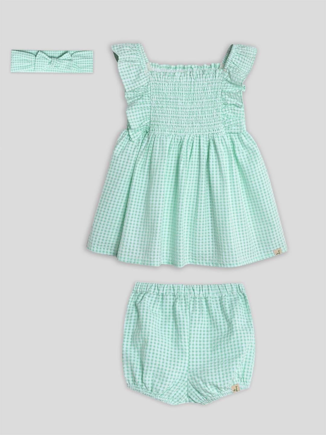 

Somersault Checked Flutter Sleeve Cotton Fit & Flare Dress, Green