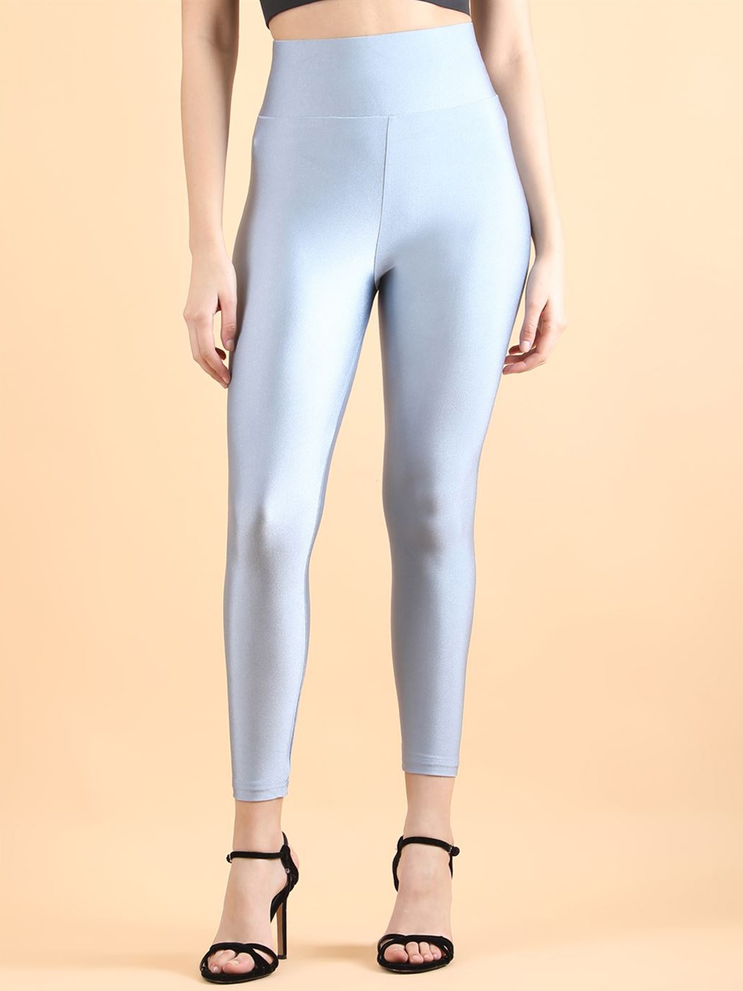 

DUNBERRY LONDON High-Waist Shimmer Ankle-Length Leggings, Silver