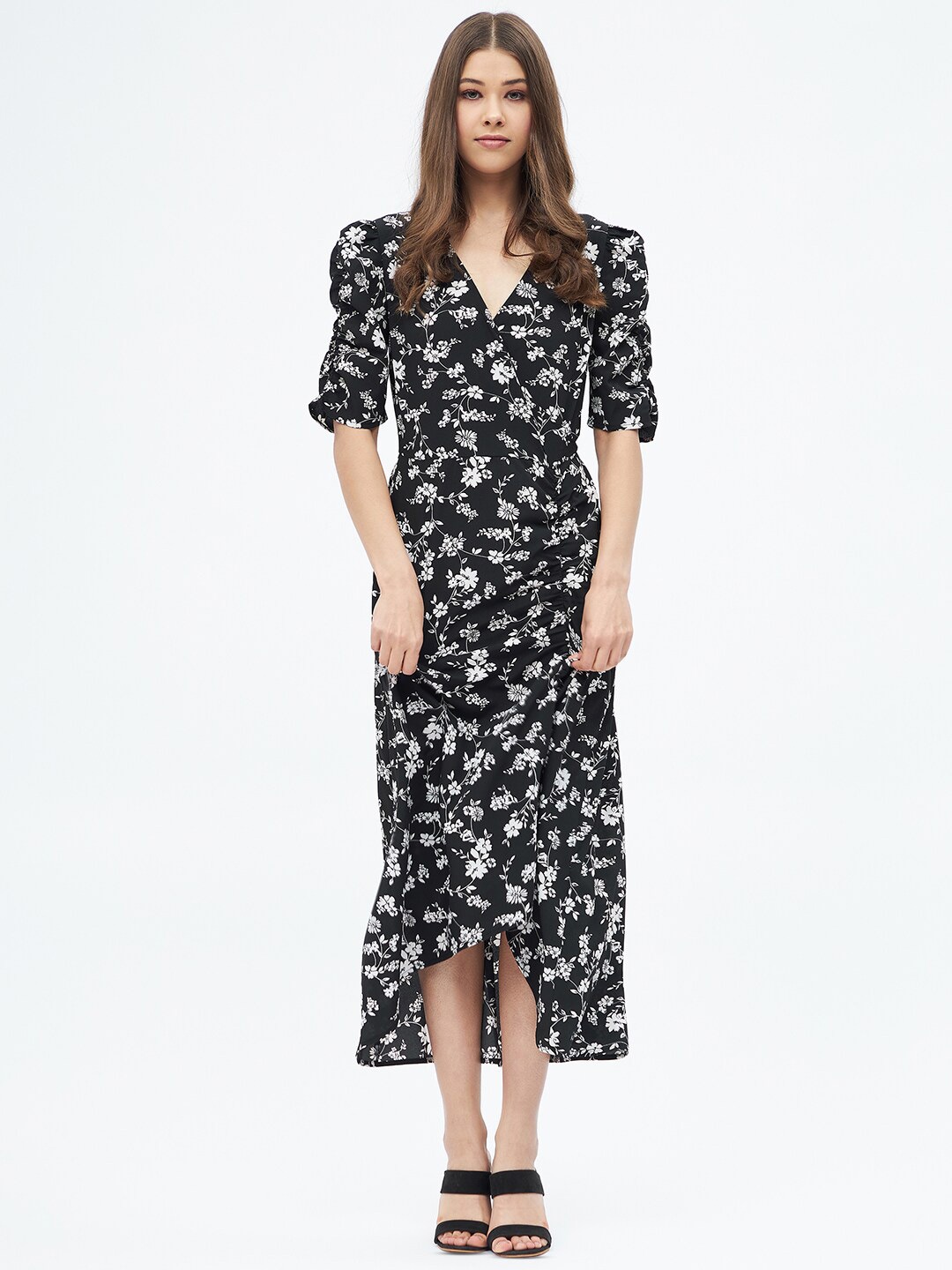 

Harpa Floral Print Midi Dress, Black