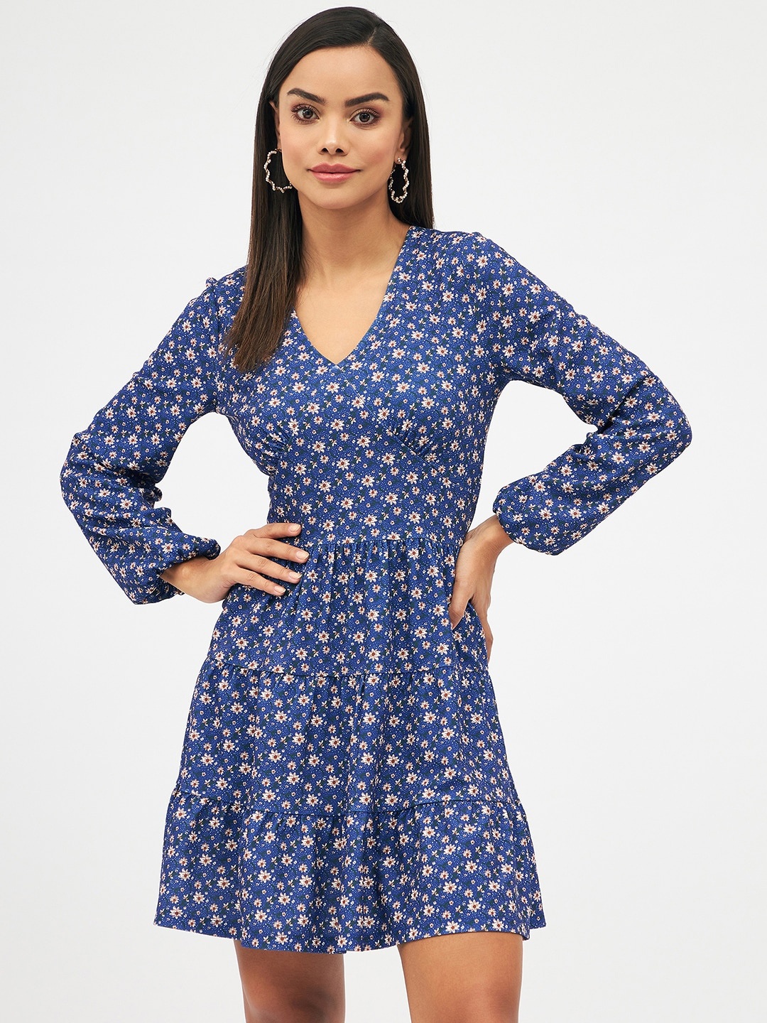 

Harpa Floral Print Puff Sleeve Fit & Flare Dress, Blue