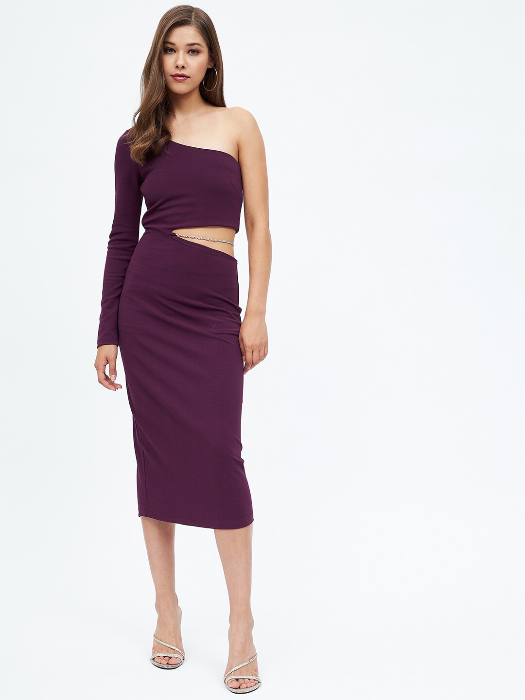 

Harpa Straight Bodycon Knitted One Shoulder Midi Dress, Purple