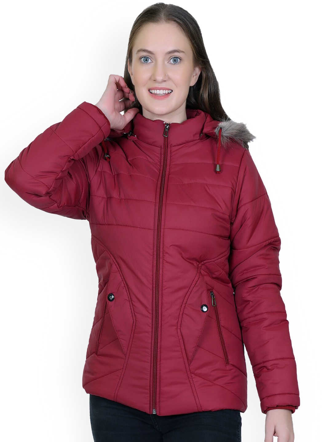 

BARSTOW Lightweight Fur Hood Padded Jacket, Maroon