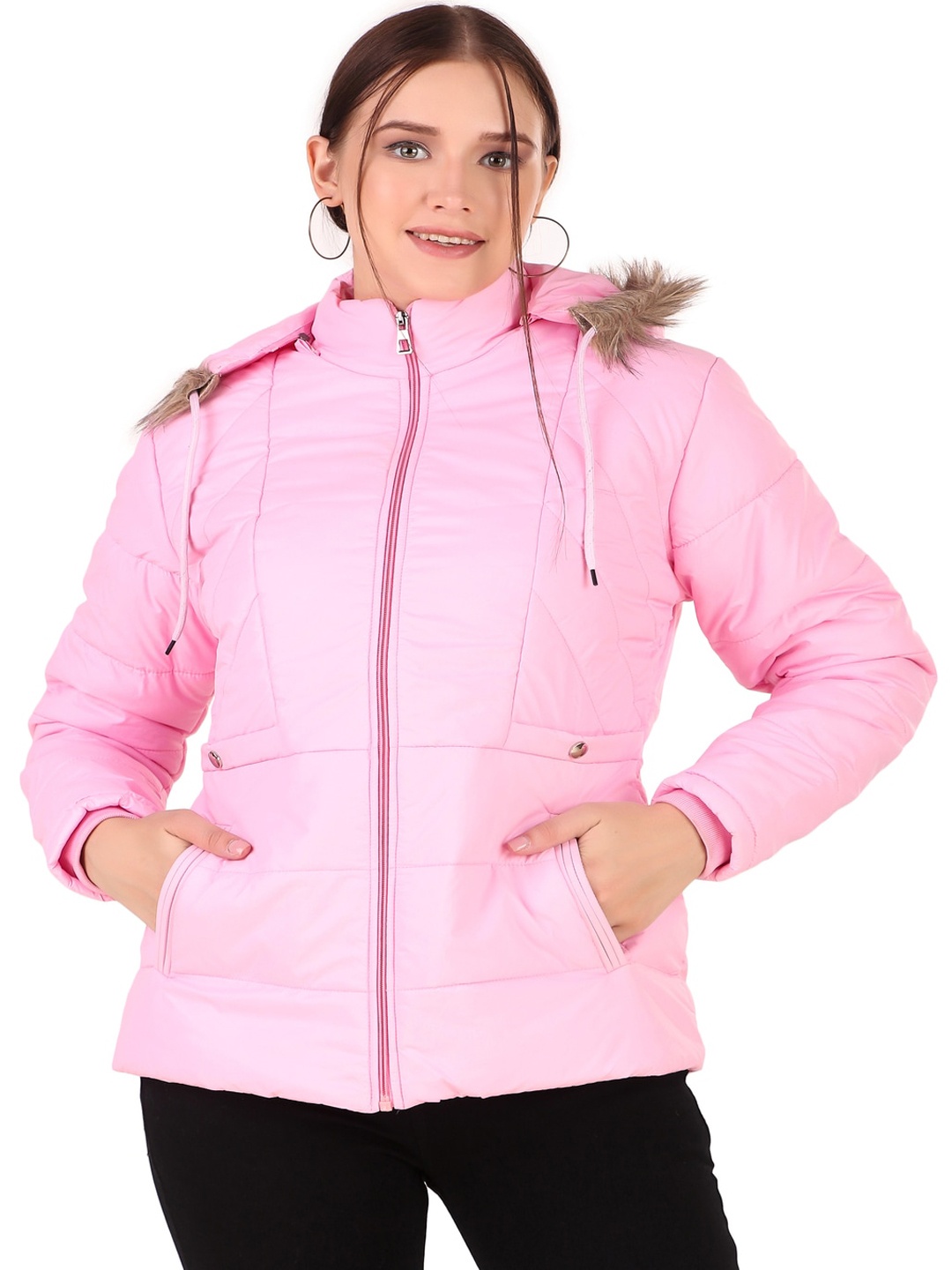 

BARSTOW Hooded Faux Fur Trim Lightweight Parka Jacket, Pink