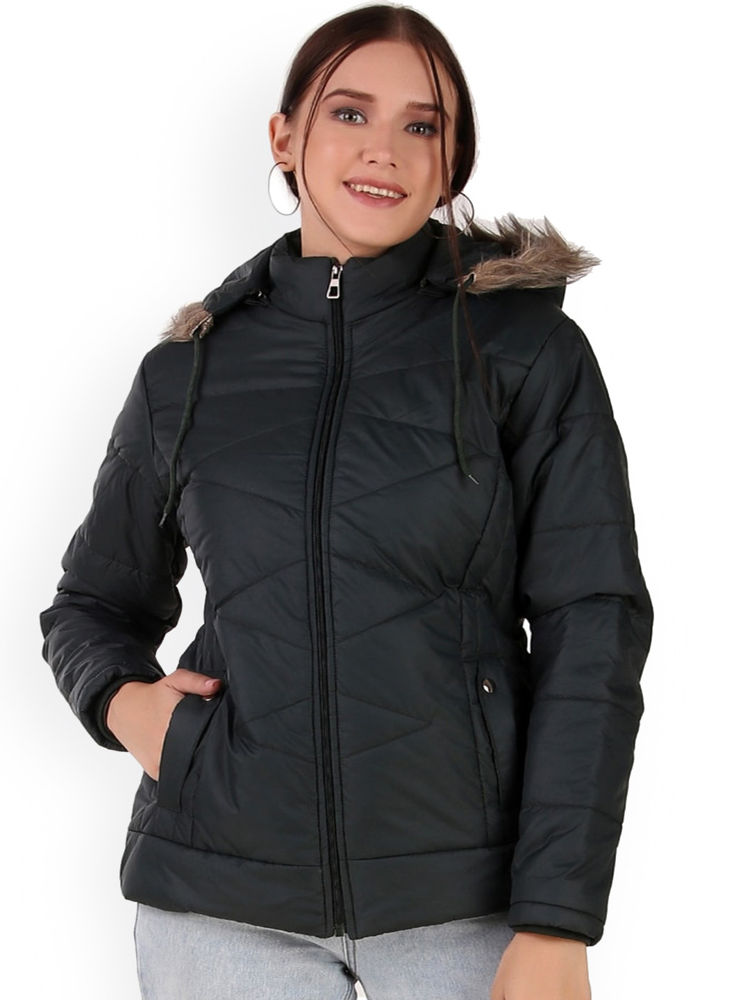 

BARSTOW Hooded Faux Fur Trim Detailed Rapid-Dry Lightweight Puffer Jacket, Green