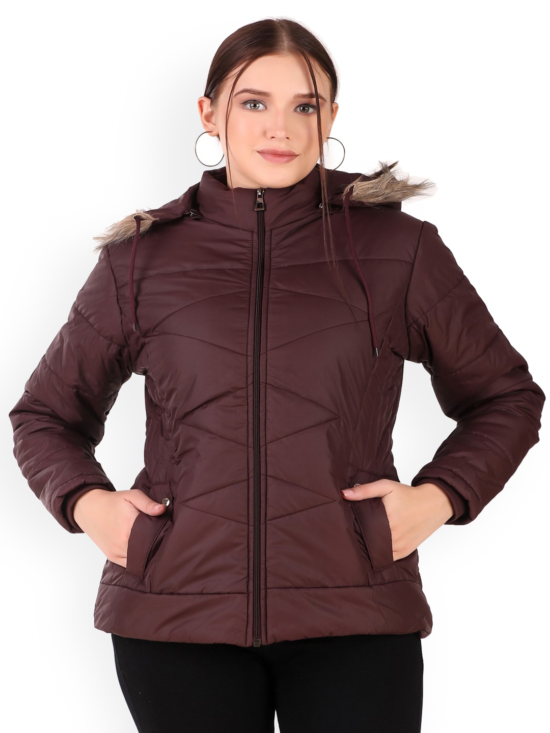 

BARSTOW Hooded Faux Fur Trim Lightweight Parka Jacket, Burgundy