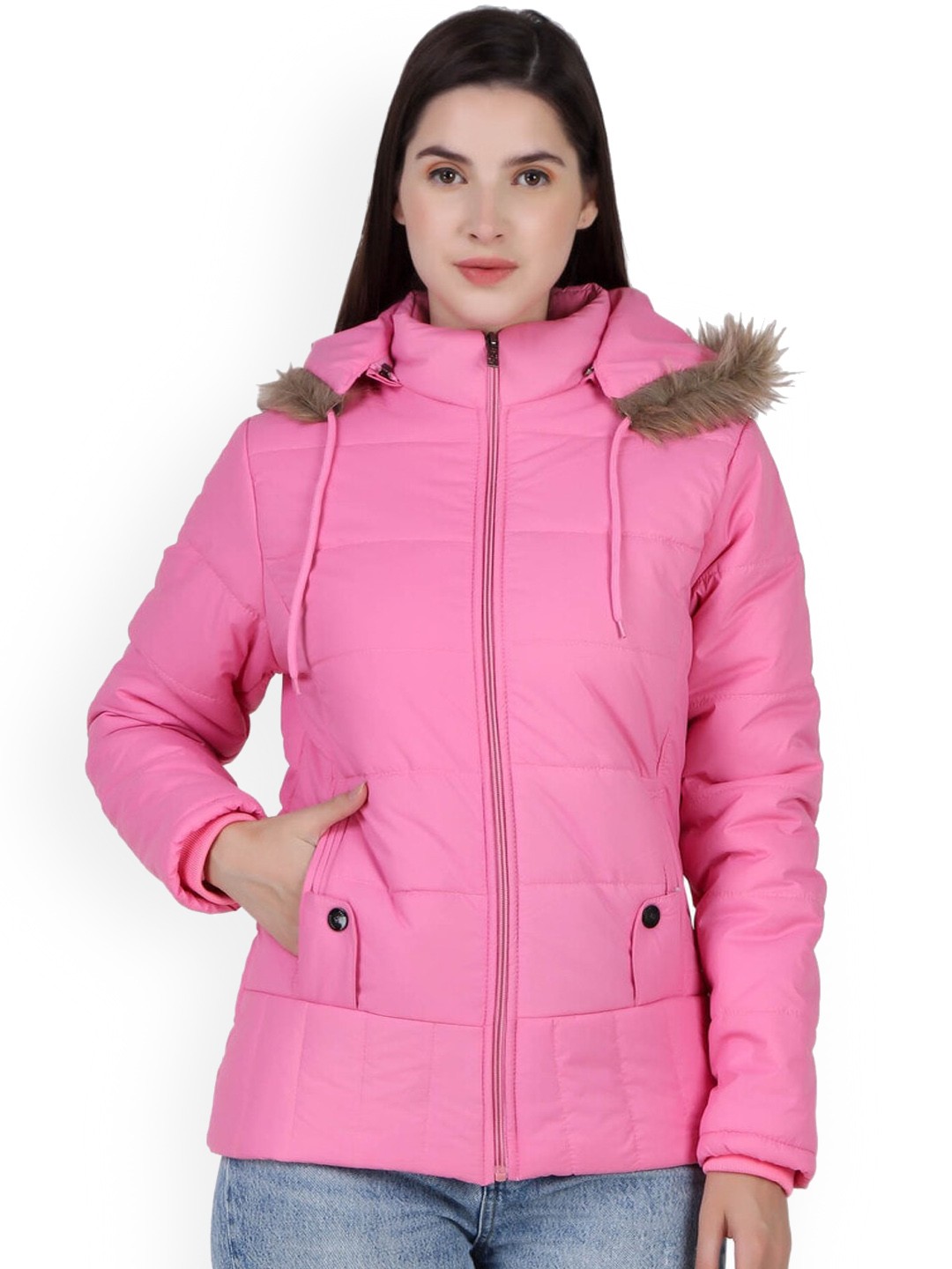 

BARSTOW Hooded Faux Fur Trim Lightweight Longline Parka Jacket, Pink