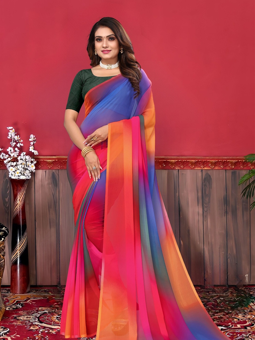 

MAGMINA Tie and Dye Printed Saree, Orange
