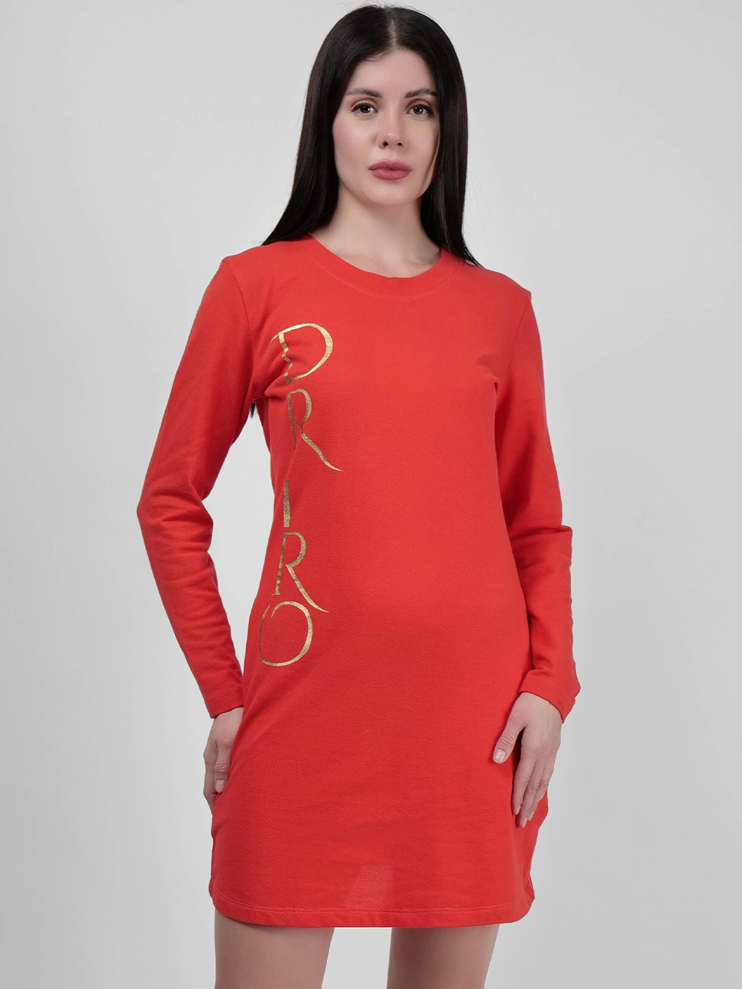 

DRIRO Printed Round Neck Cotton Sheath Dress, Metallic