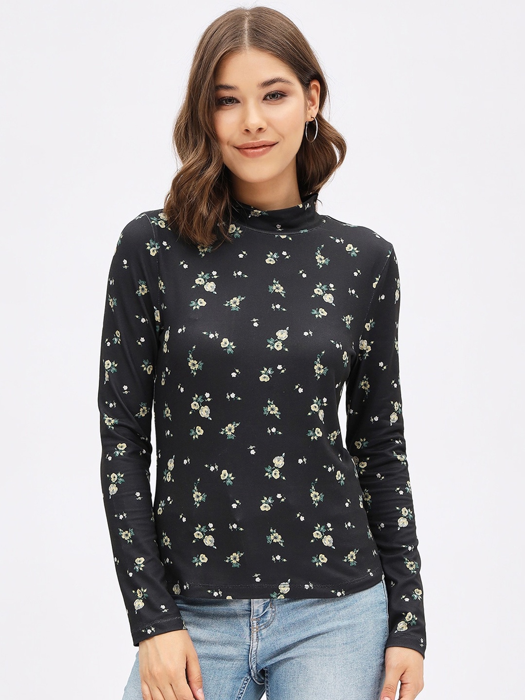 

Harpa Floral Printed High Neck Top, Black