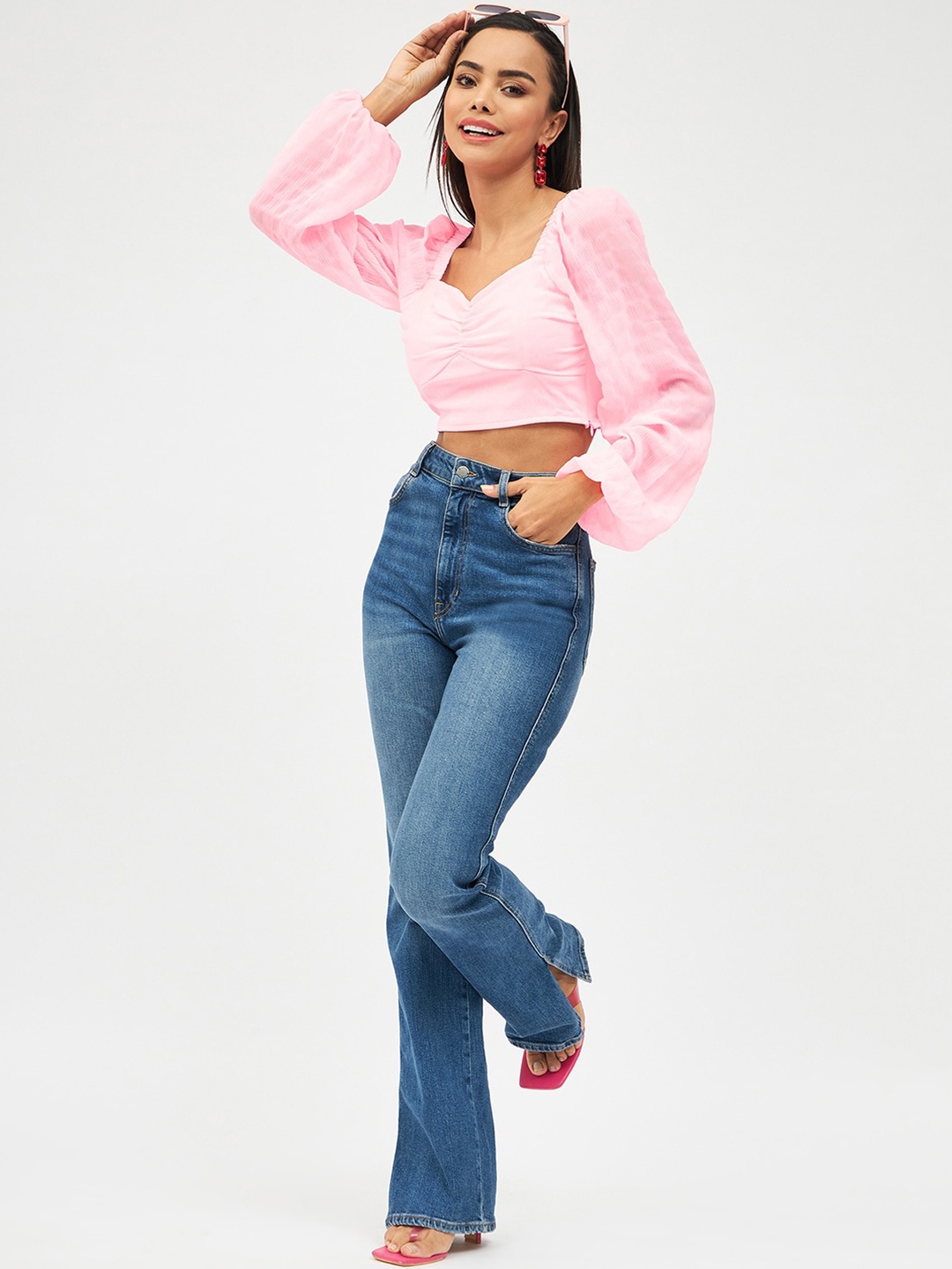 

Harpa Sweetheart Neck Crop Top, Pink