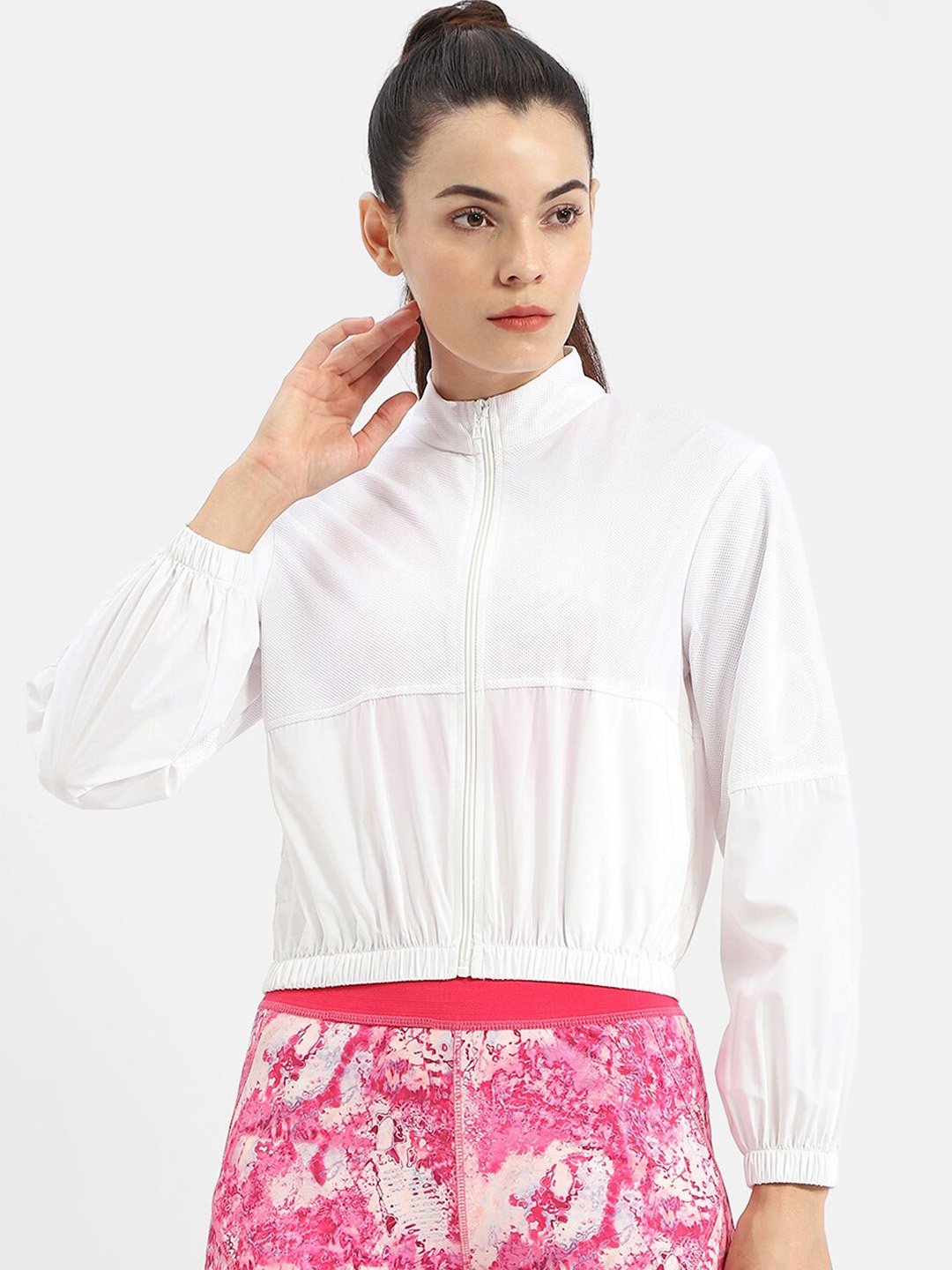 

Madame Stand Collar Crop Sporty Jacket, Off white