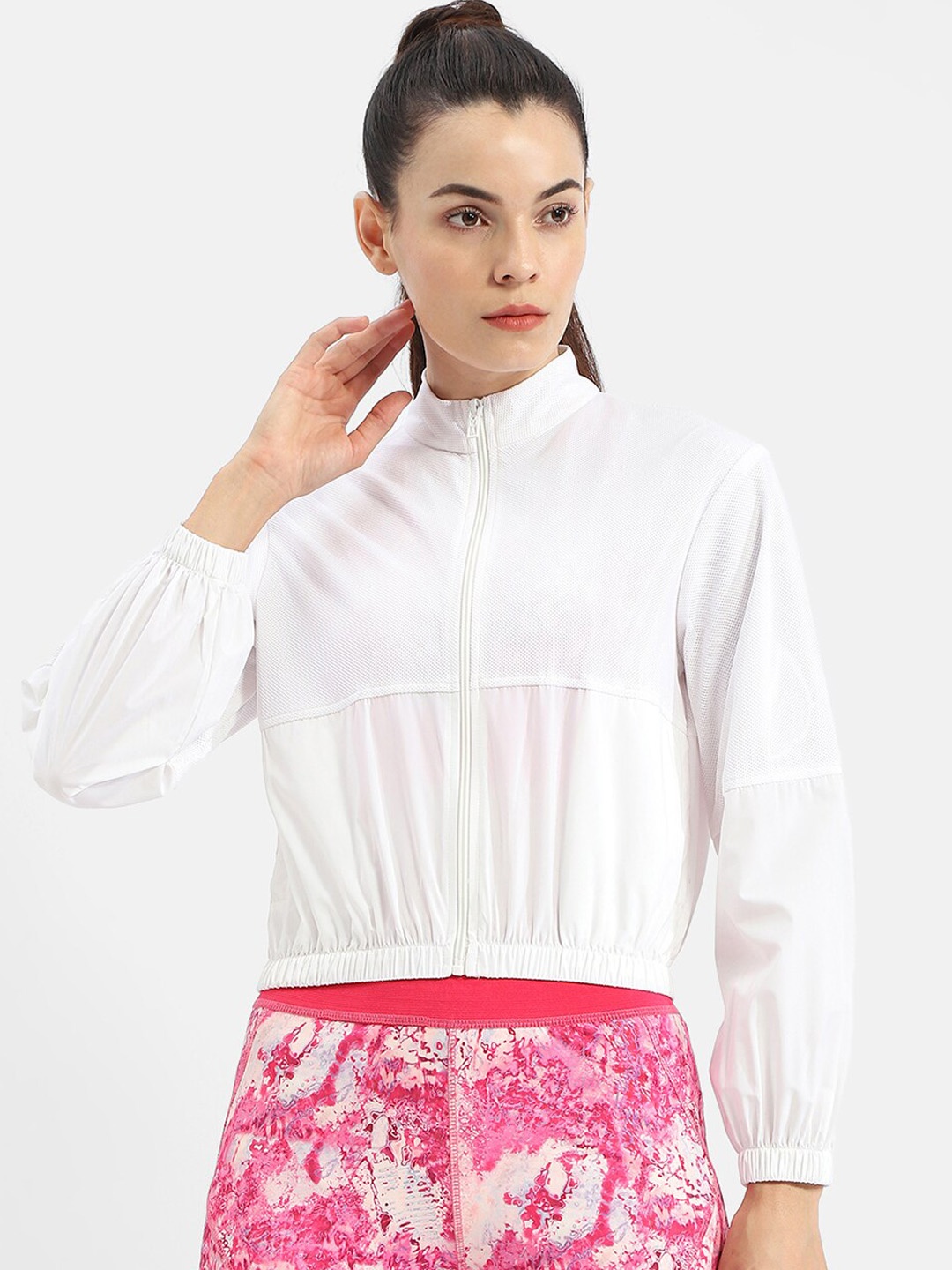 

Madame Stand Collar Crop Sporty Jacket, Off white