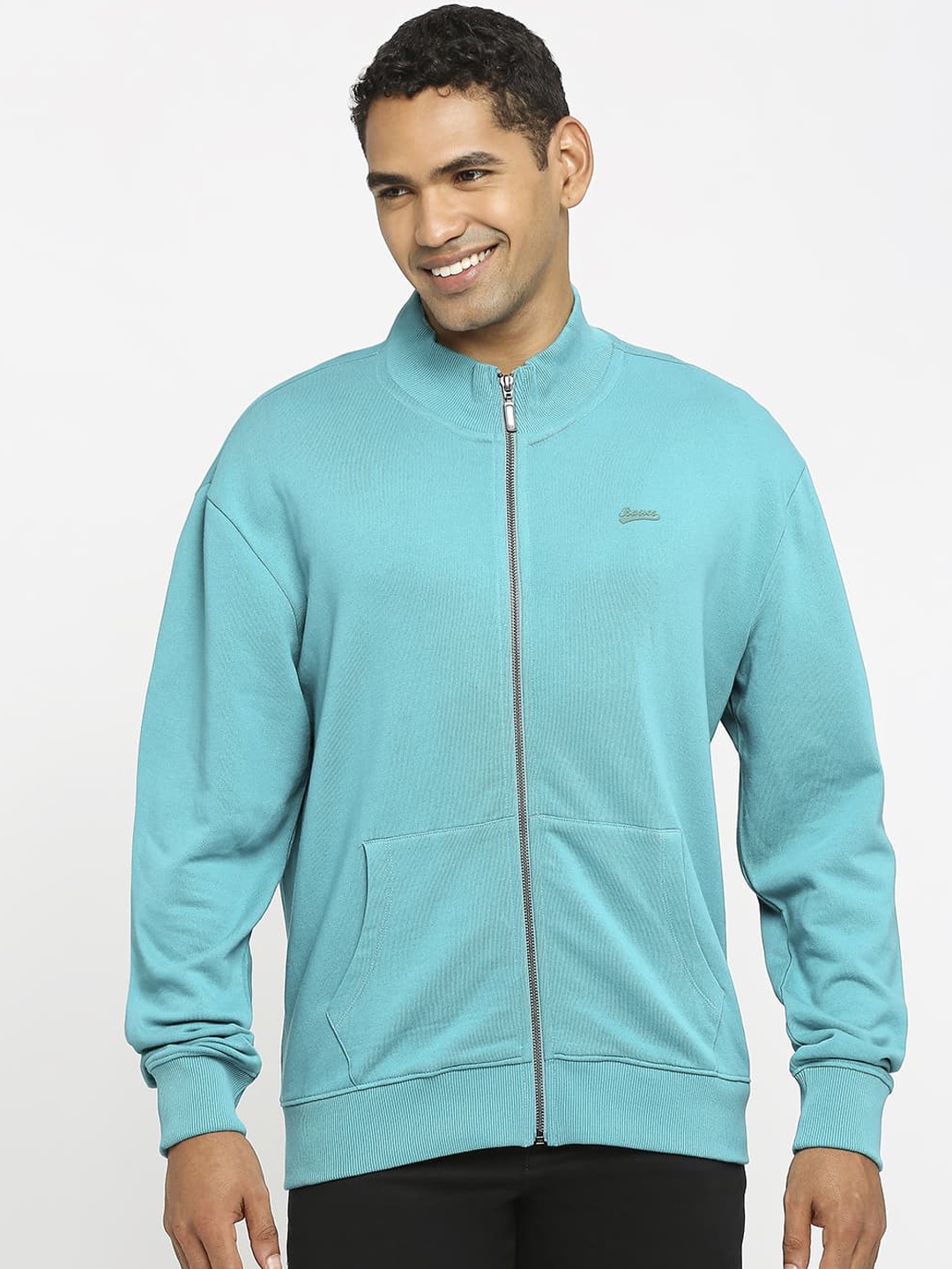 

Basics Mock Collar Embroidered Bomber Jacket, Sea green