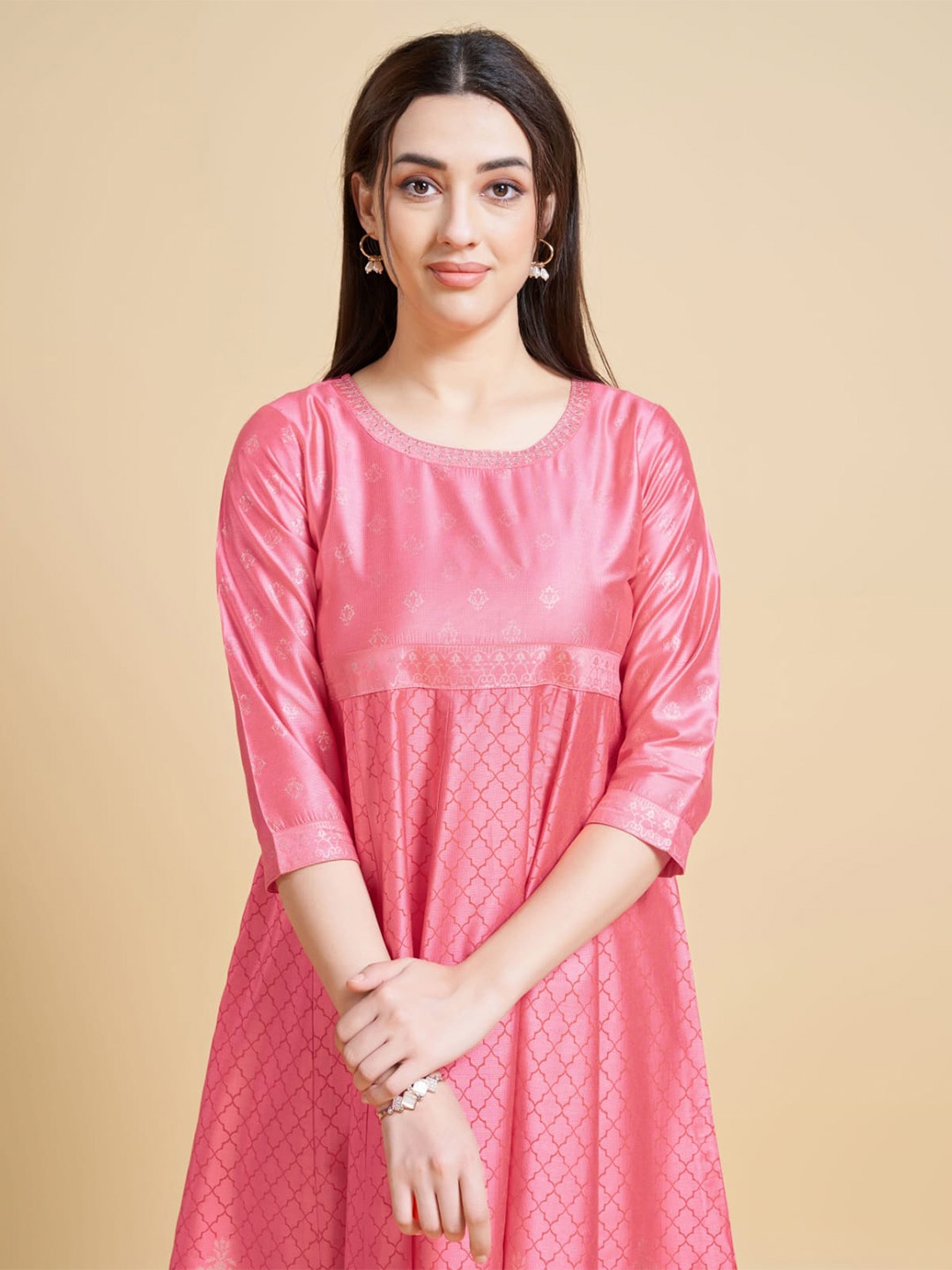 

Ishin Ethnic Motifs Woven Design Anarkali Kurta, Pink