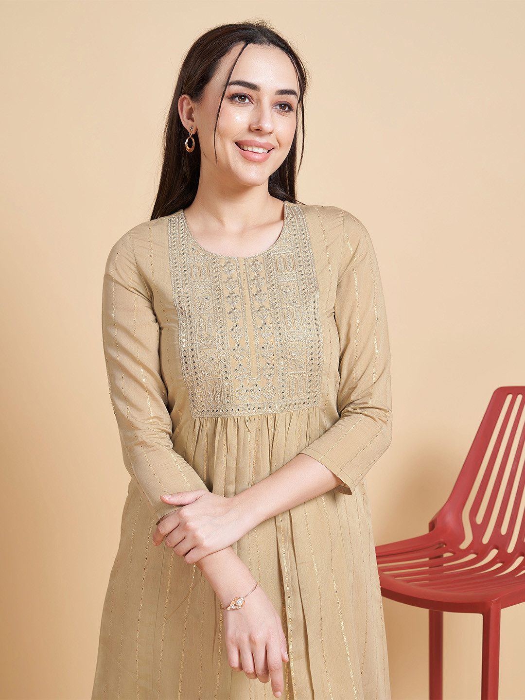 

Ishin Ethnic Motifs Embroidered Kurta, Beige
