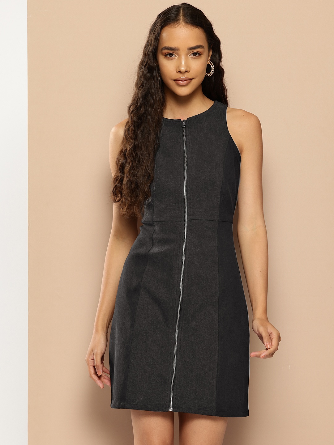 

Chemistry Two-Tone Denim A-Line Dress, Black