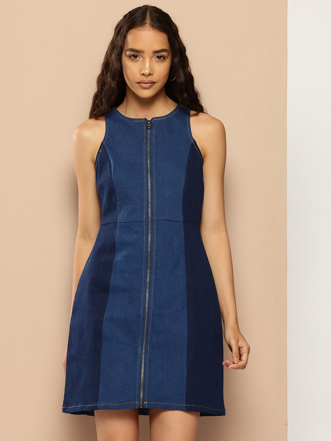 

Chemistry Colourblock Denim A-Line Dress, Navy blue