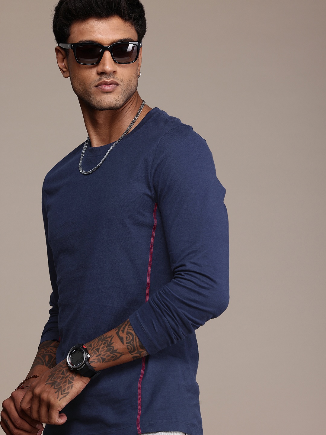 The Roadster Life Co. Solid Pure Cotton T-shirt, Navy blue