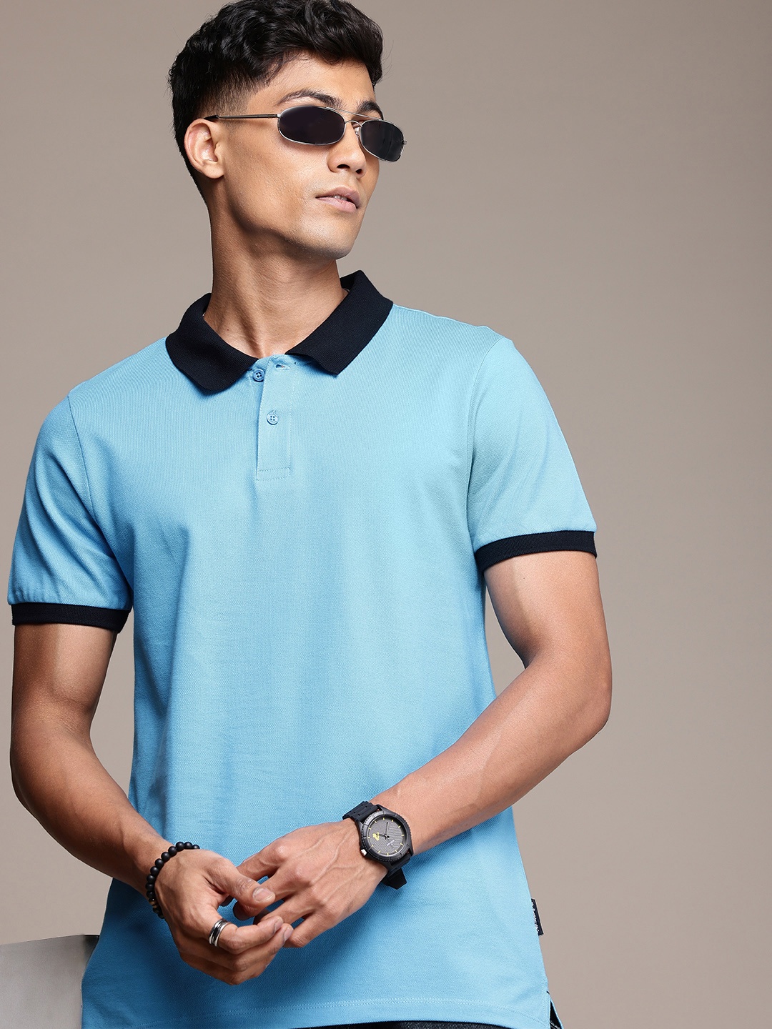 

The Roadster Life Co. Polo Collar Pure Cotton T-shirt, Blue