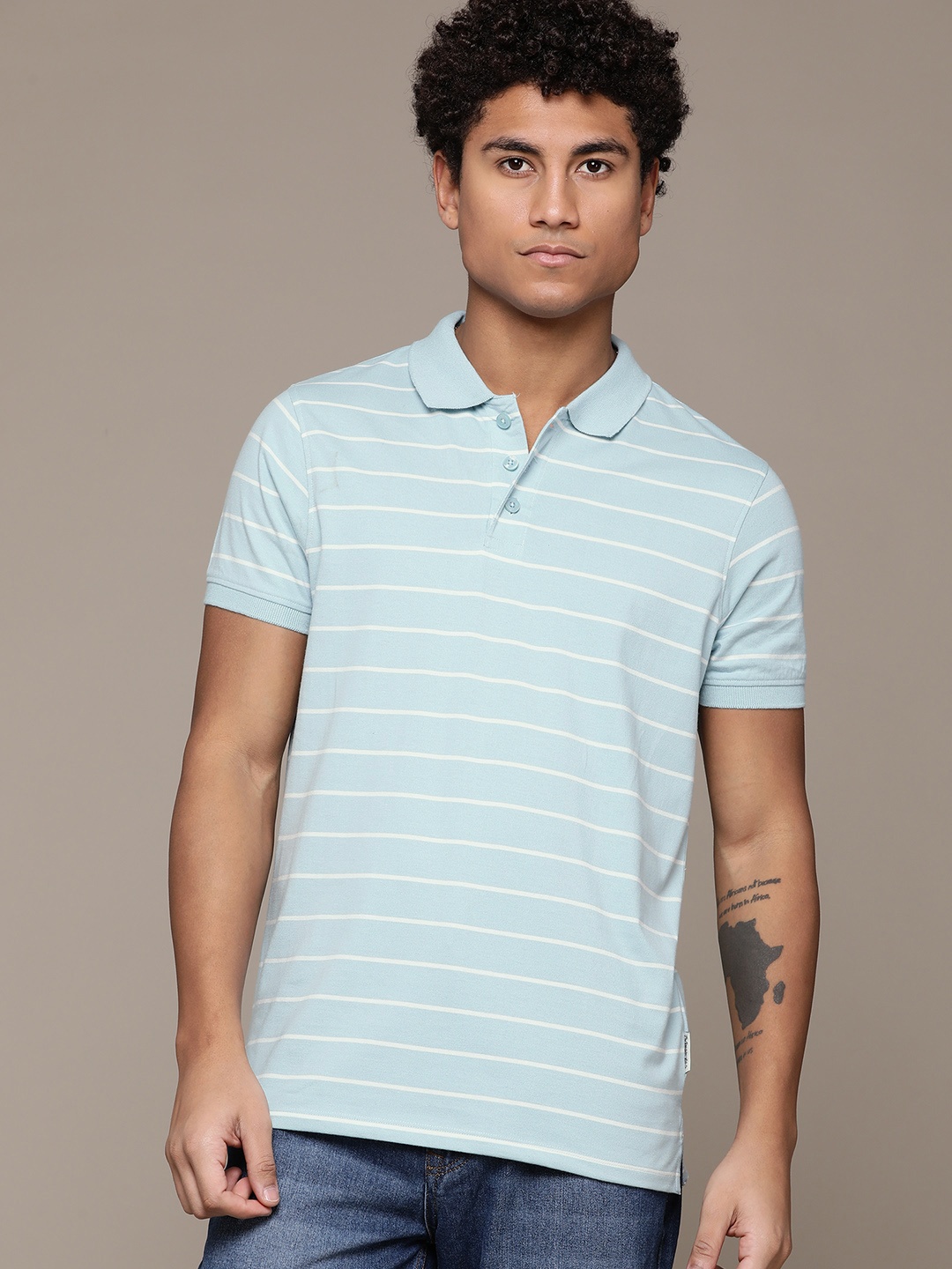 

The Roadster Lifestyle Co. Striped Polo Collar T-shirt, Blue