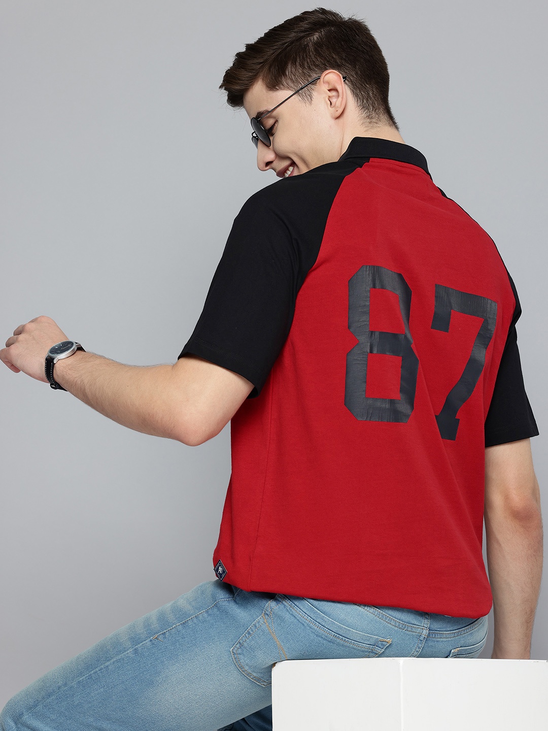 

Aeropostale Men Varsity Printed Polo Collar Pure Cotton T-shirt, Red