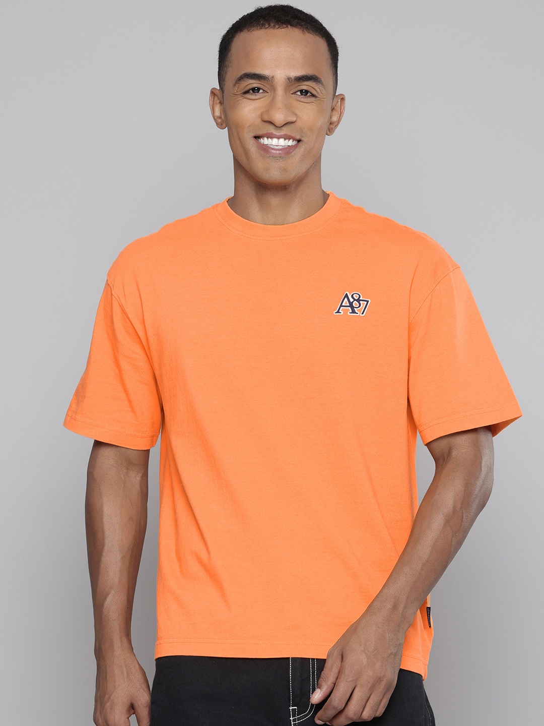 

Aeropostale Drop-Shoulder Sleeves Pure Cotton Relaxed Fit T-shirt, Orange