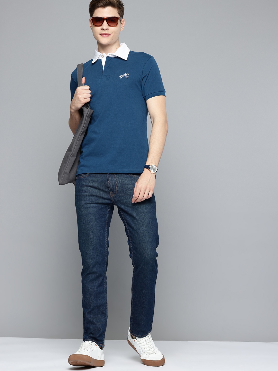 

Aeropostale Men Polo Collar Pure Cotton T-shirt, Teal