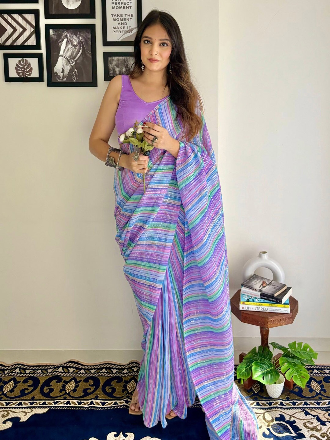 

LeeliPeeri Designer Crushed Sequinned Embellished Saree, Blue
