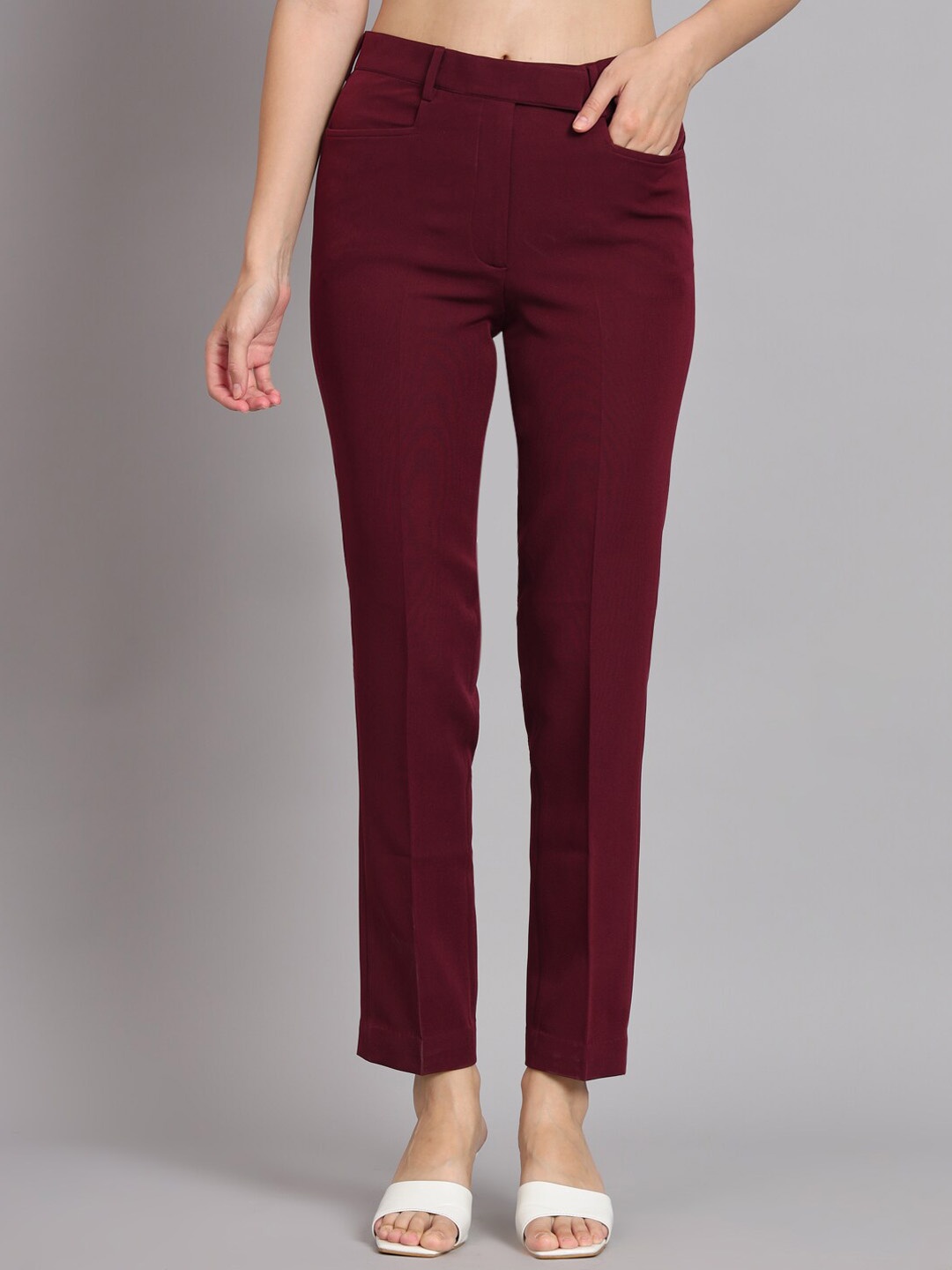 

PowerSutra Women Mid-Rise Original Easy Wash Trousers, Maroon