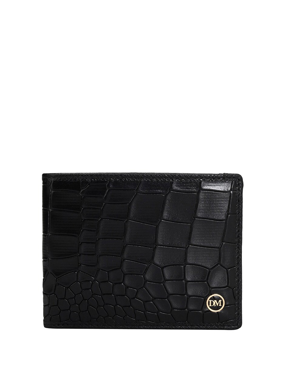 

Da Milano Men Animal Textured Leather Two Fold Wallet, Black