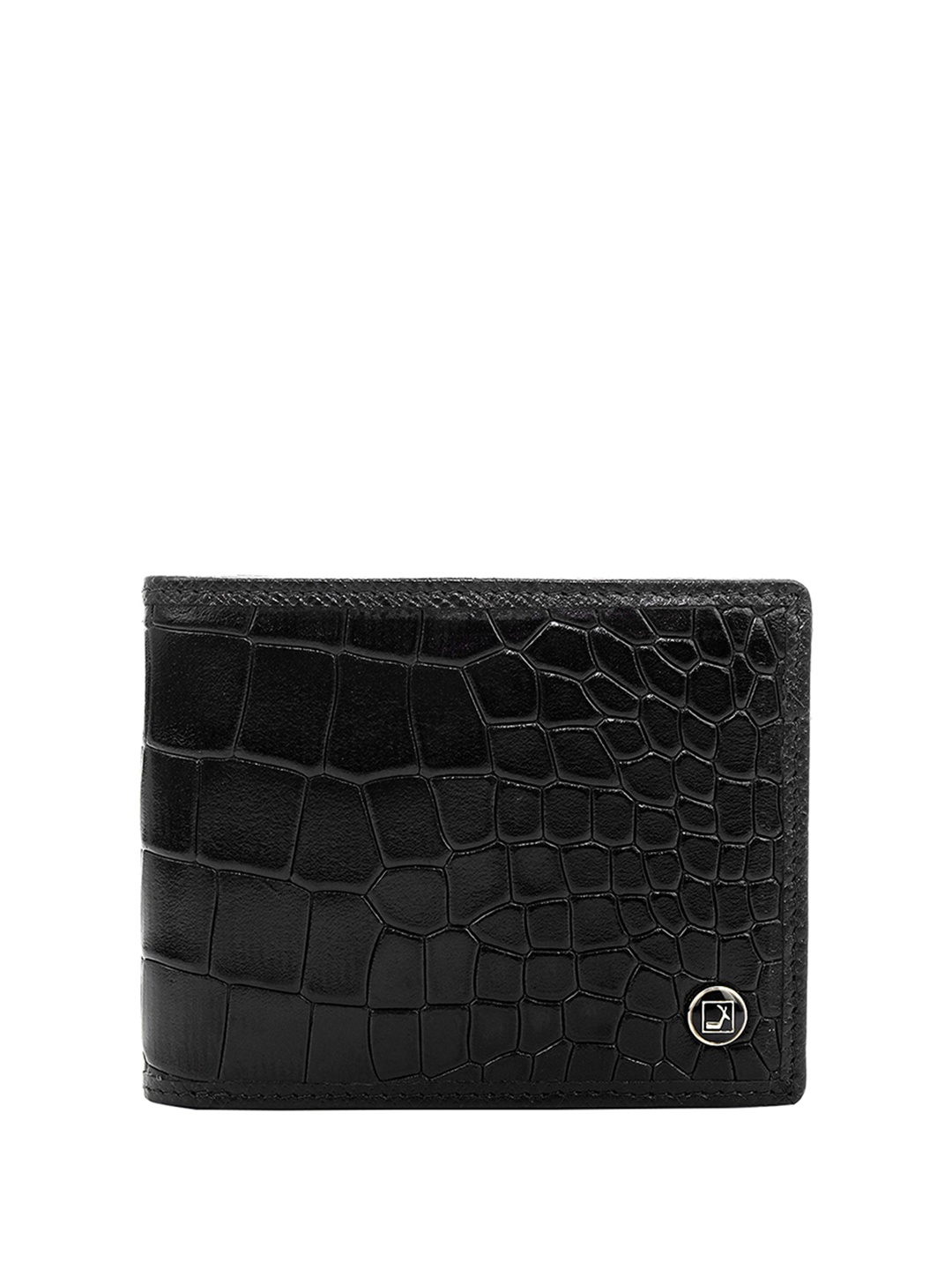 

Da Milano Men Animal Textured Leather Two Fold Wallet, Black