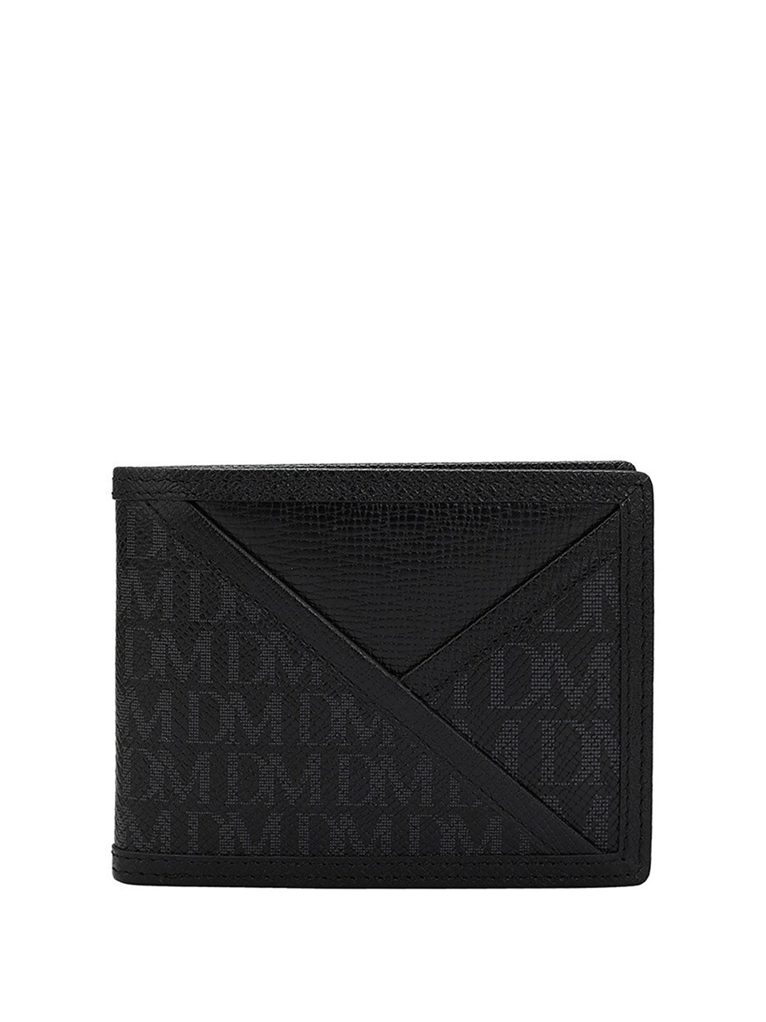 

Da Milano Men Typography Printed Leather Two Fold Wallet, Black