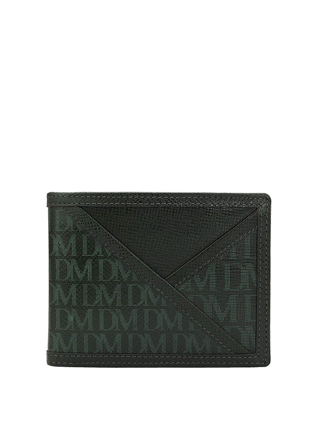 Da Milano Men Typography Printed Leather Two Fold Wallet, Green