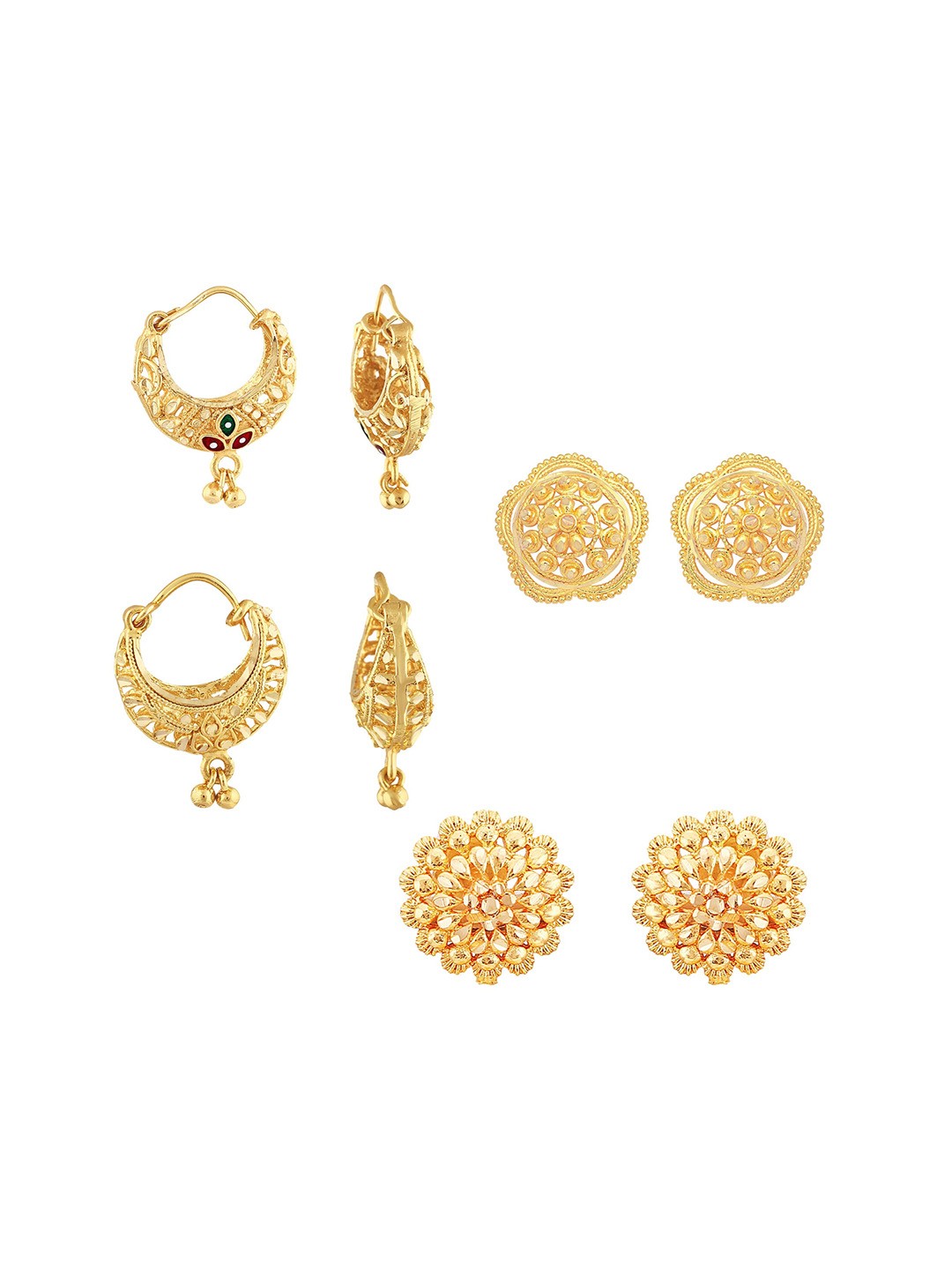 

Vighnaharta Set Of 4 Gold-Plated Floral Hoop Earrings