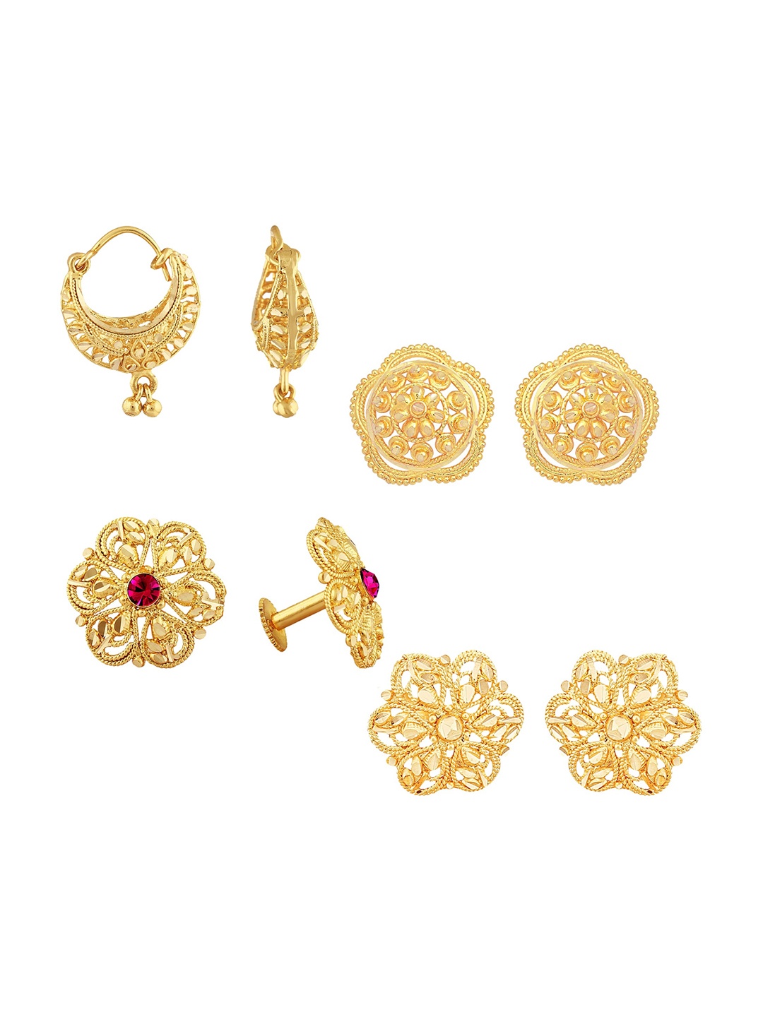 

Vighnaharta Set Of 4 Gold Plated Cubic Zirconia Floral Studs