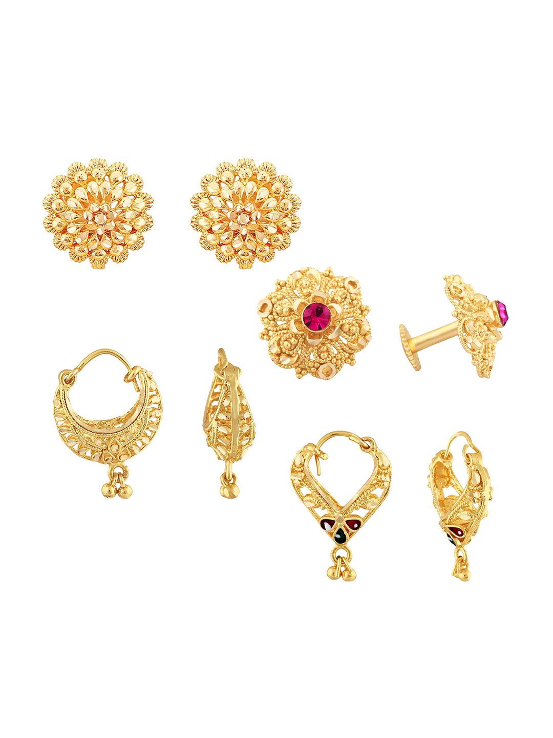 

Vighnaharta Set Of 4 Gold-Plated Floral Stud Earrings