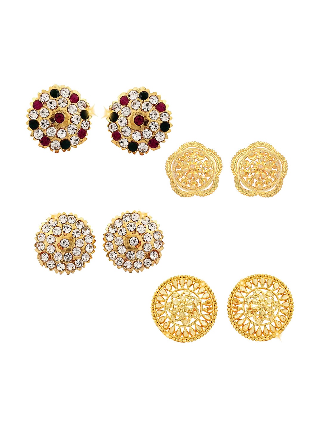 

Vighnaharta Set Of 4 Gold Plated Cubic Zirconia Floral Studs