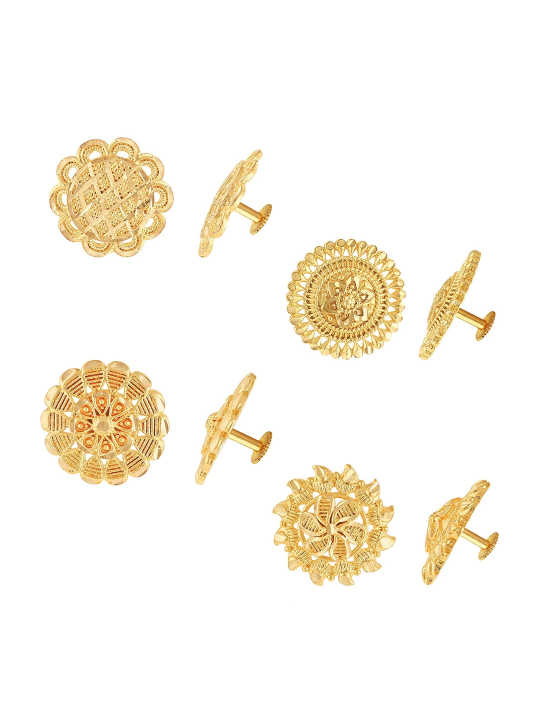 

Vighnaharta Pack Of 4 Floral Gold-Plated Studs Earrings