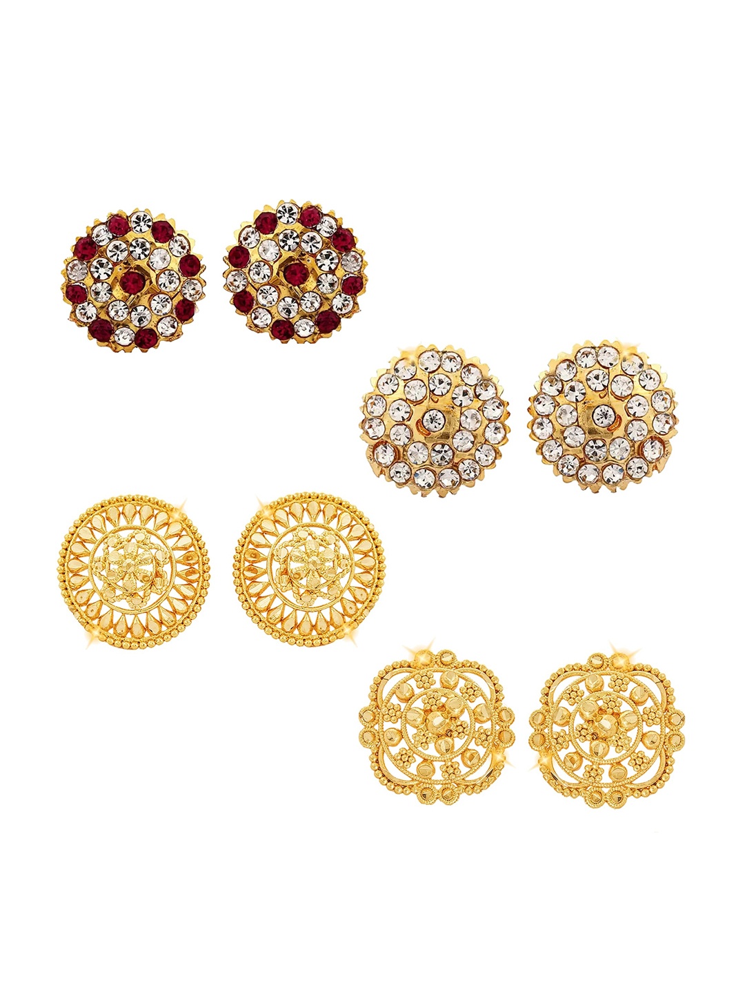 

Vighnaharta Set Of 4 Gold Plated Cubic Zirconia Floral Studs